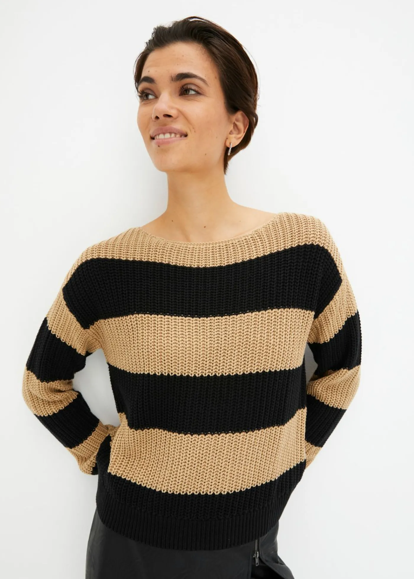 bonprix bonprix Jersey beige nuevo/negro con rayas Clearance