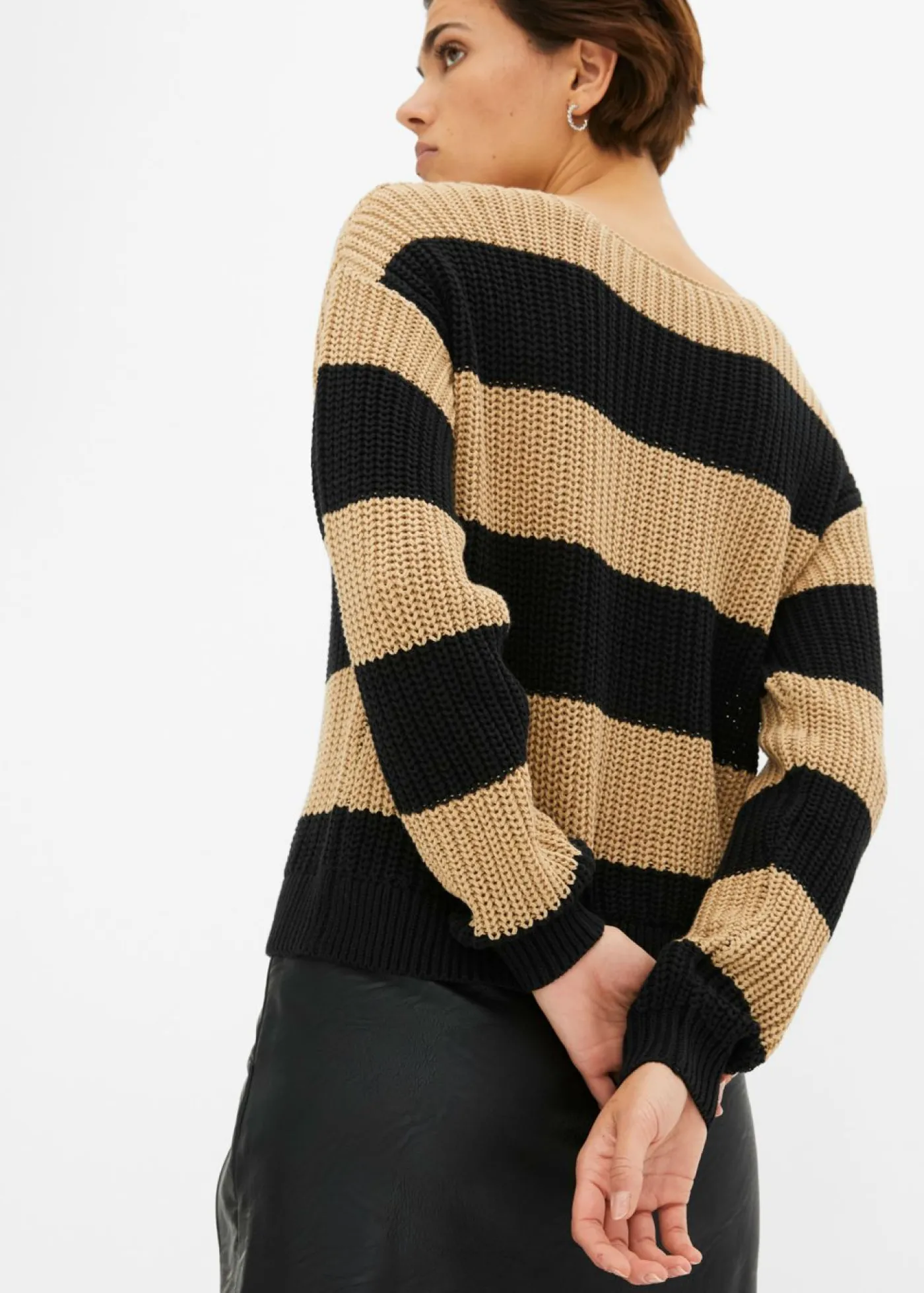 bonprix bonprix Jersey beige nuevo/negro con rayas Clearance