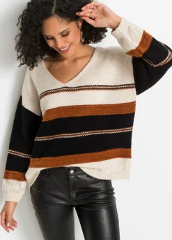bonprix bonprix Jersey Crema-marrón de rayas Outlet