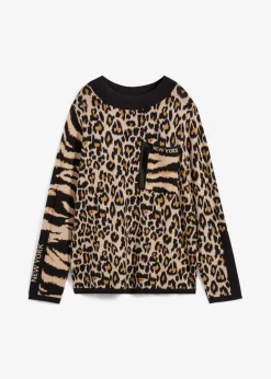 bonprix bonprix Jersey estampado leo beige almendra-marrón-negro Online