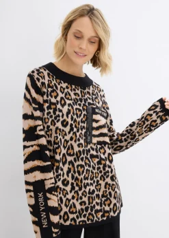 bonprix bonprix Jersey estampado leo beige almendra-marrón-negro Online