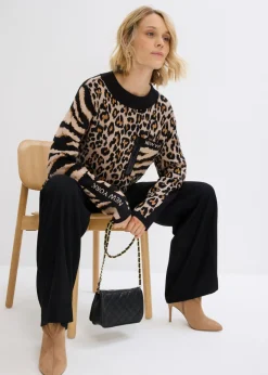 bonprix bonprix Jersey estampado leo beige almendra-marrón-negro Online