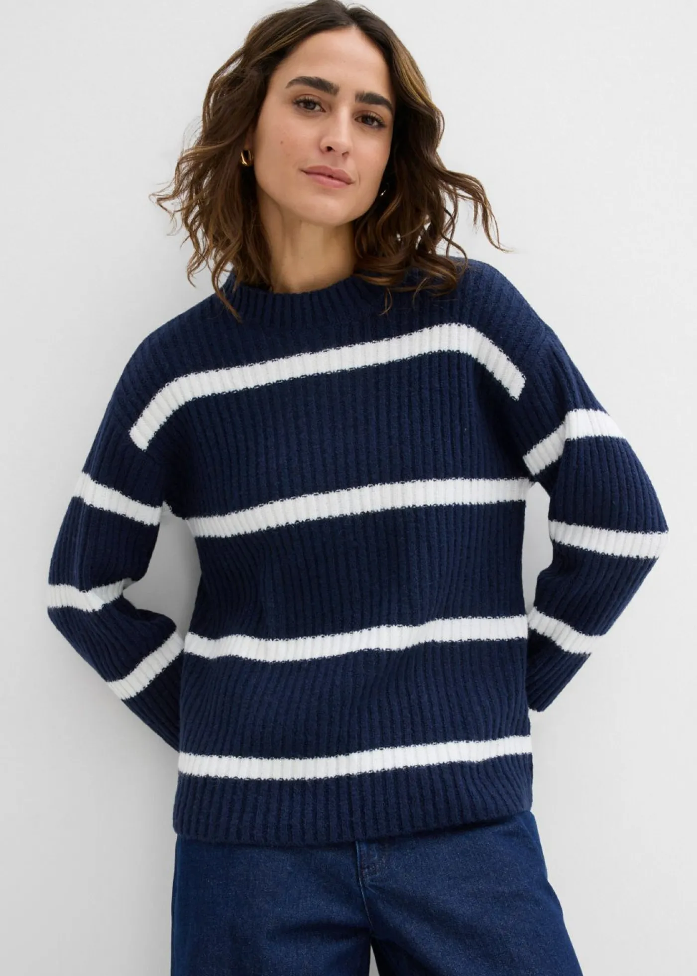 bonprix bonprix Jersey a rayas azul marino-blanco lana rayas horizontales New