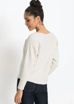 bonprix bonprix Jersey acanalado de gran tamaño Blanco-crema Clearance