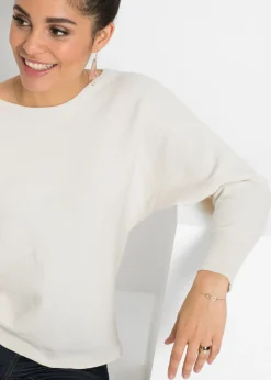 bonprix bonprix Jersey acanalado de gran tamaño Blanco-crema Clearance