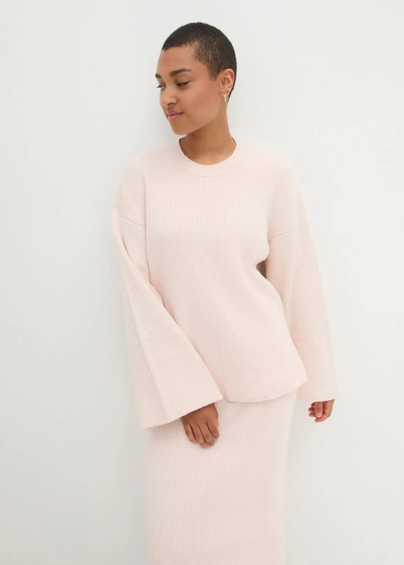 bonprix bonprix Jersey boxy rosa pálido-blanco lana moteado Online