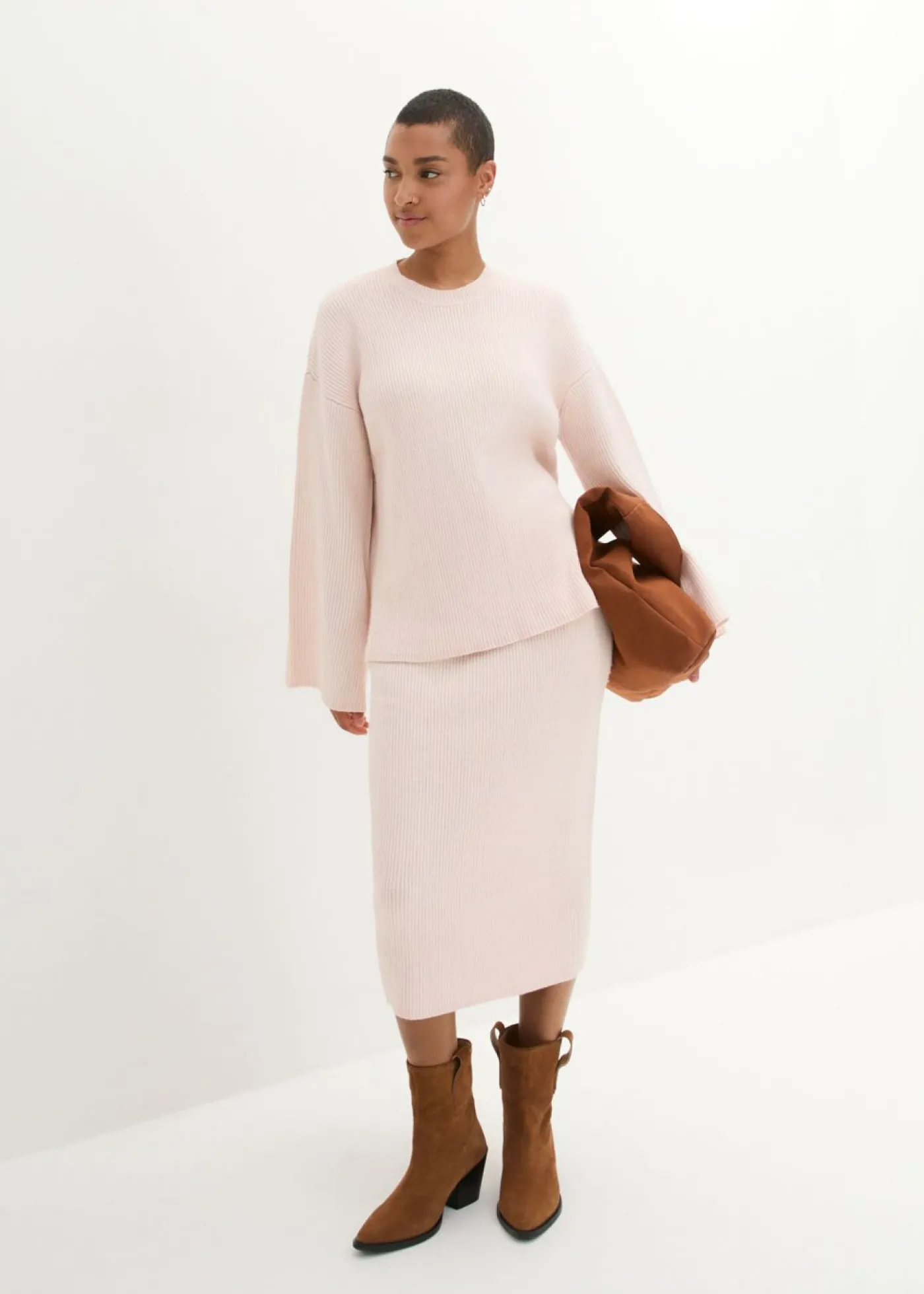 bonprix bonprix Jersey boxy rosa pálido-blanco lana moteado Online