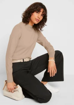 bonprix bonprix Jersey básico de punto fino con cuello alto y algodón reciclado Beige Outlet