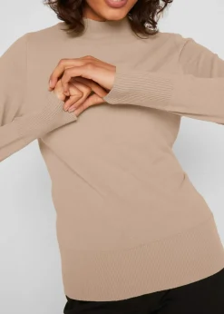 bonprix bonprix Jersey básico de punto fino con cuello alto y algodón reciclado Beige Outlet