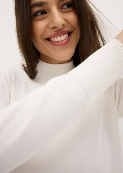 bonprix bonprix Jersey básico de punto fino con cuello alto y algodón reciclado Blanco lana Best