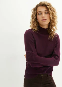 bonprix bonprix Jersey básico de punto fino con cuello alto y algodón reciclado morado intenso