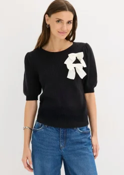 bonprix bonprix Jersey con aplicación de lazo Negro Best