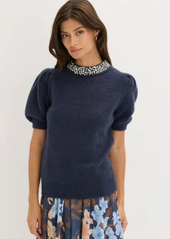 bonprix bonprix Jersey con aplicación de piedras brillantes azul marino-azul oscuro moteado Best