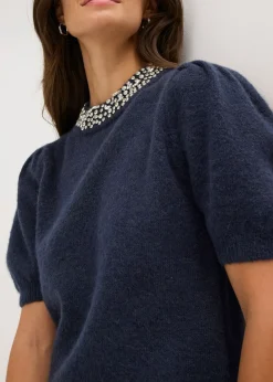 bonprix bonprix Jersey con aplicación de piedras brillantes azul marino-azul oscuro moteado Best