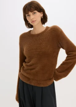 bonprix bonprix Jersey con aspecto de pelo marrón pimienta Sale
