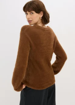 bonprix bonprix Jersey con aspecto de pelo marrón pimienta Sale