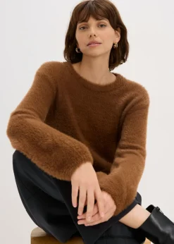 bonprix bonprix Jersey con aspecto de pelo marrón pimienta Sale