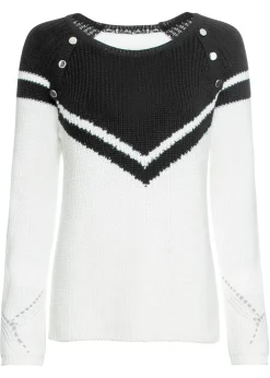 bonprix bonprix Jersey con botones Negro-blanco Clearance