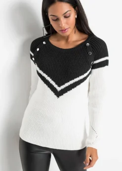 bonprix bonprix Jersey con botones Negro-blanco Clearance
