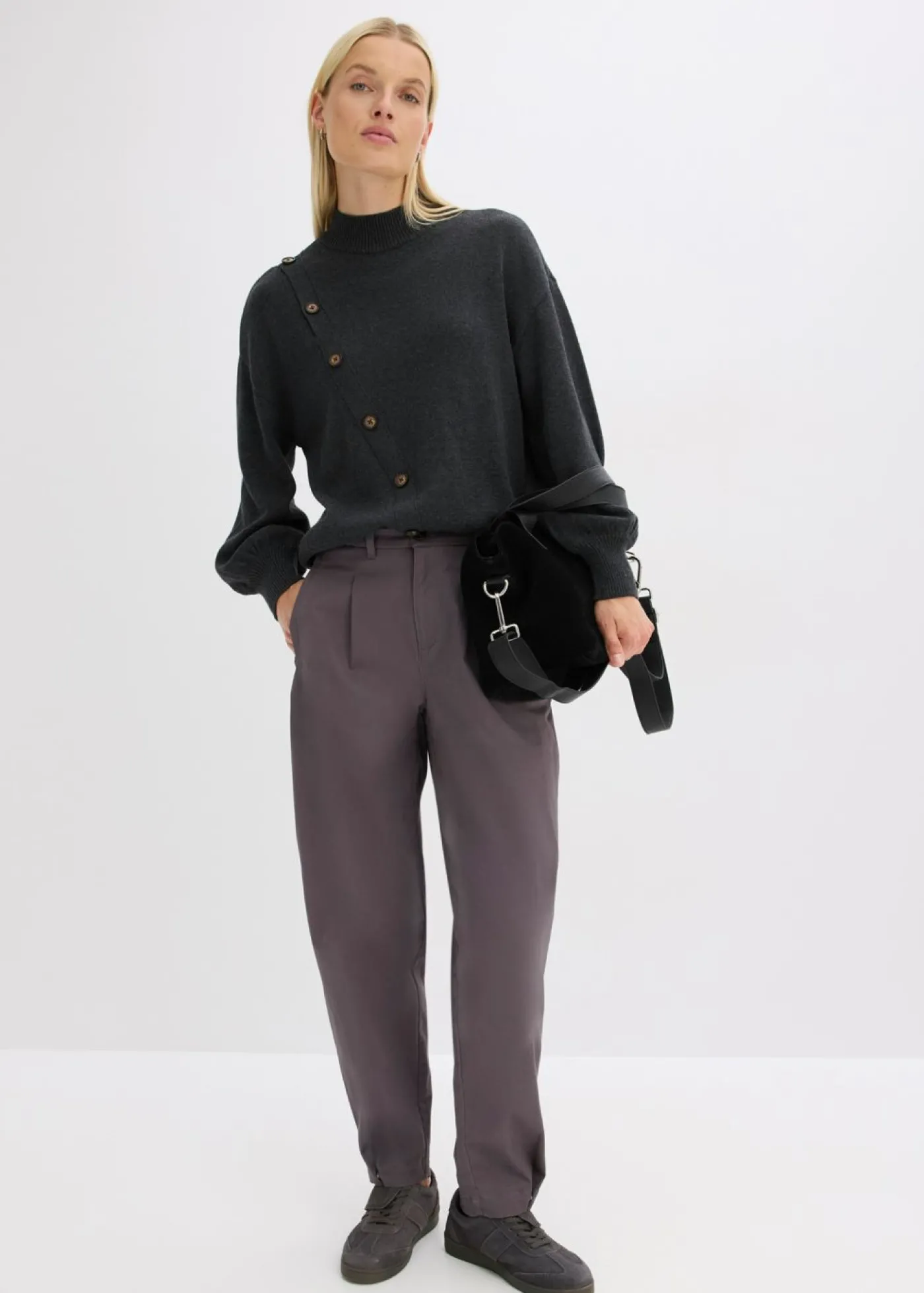 bonprix bonprix Jersey con botones antracita jaspeado moteado Hot