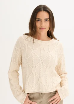 bonprix bonprix Jersey con contenido de algodón gris guijarro-blanco crema moteado Hot