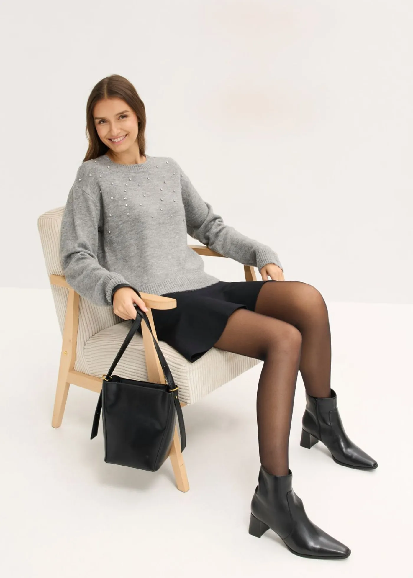 bonprix bonprix Jersey con corte boxy Gris jaspeado Discount