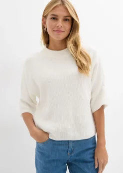 bonprix bonprix Jersey con corte boxy de mezcla de viscosa suave Blanco lana Online