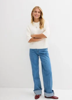 bonprix bonprix Jersey con corte boxy de mezcla de viscosa suave Blanco lana Online