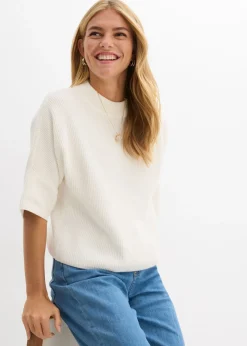 bonprix bonprix Jersey con corte boxy de mezcla de viscosa suave Blanco lana Online