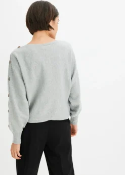 bonprix bonprix Jersey con detalles de botón Gris claro jaspeado Online