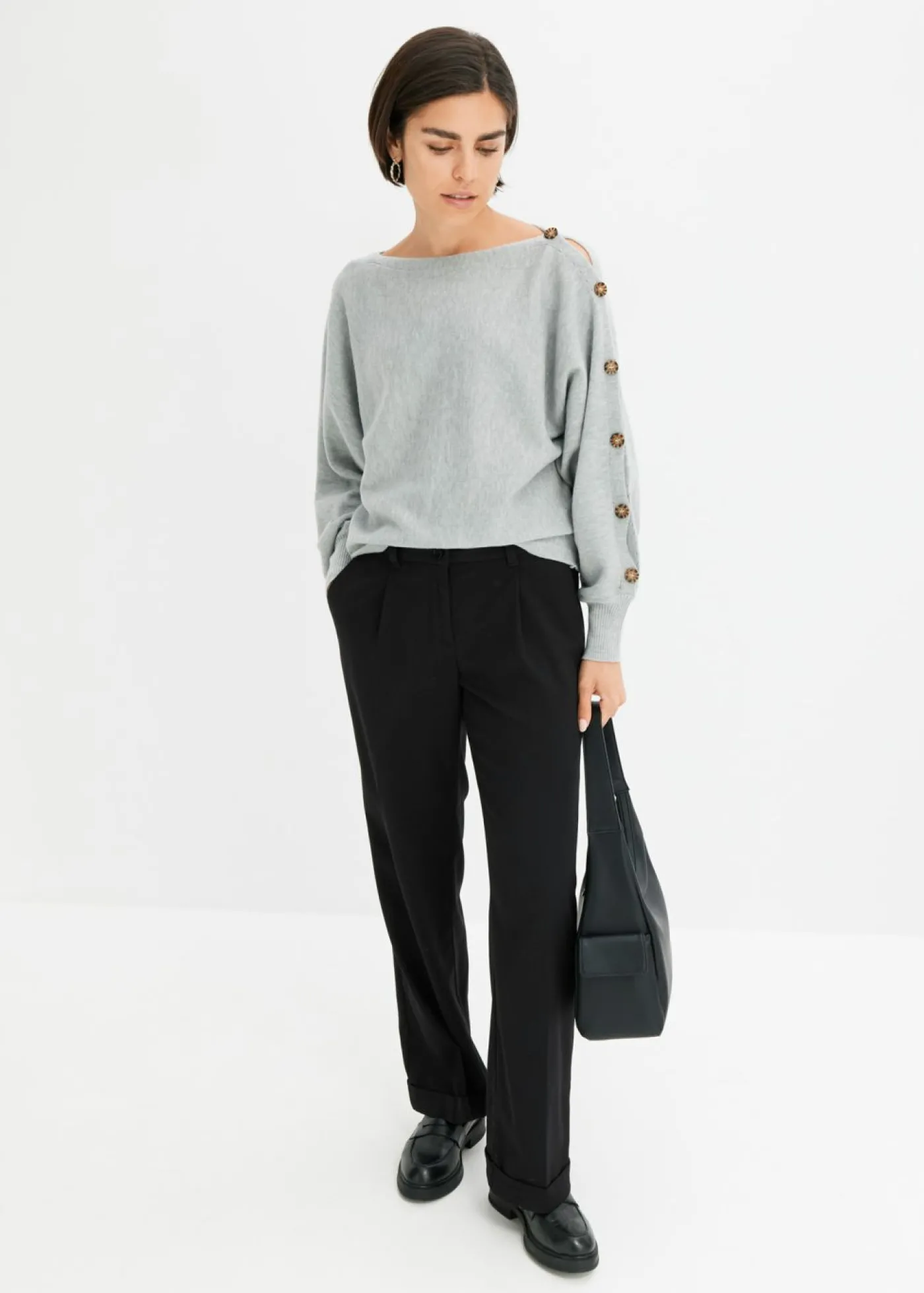 bonprix bonprix Jersey con detalles de botón Gris claro jaspeado Online