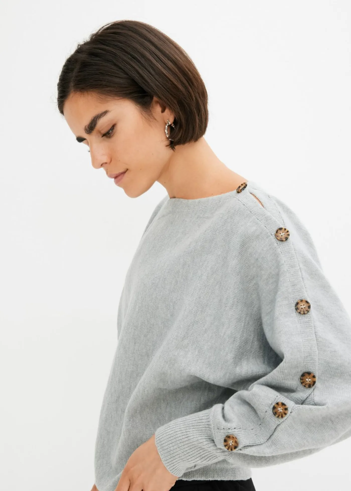 bonprix bonprix Jersey con detalles de botón Gris claro jaspeado Online