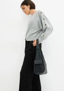 bonprix bonprix Jersey con detalles de botón Gris claro jaspeado Online