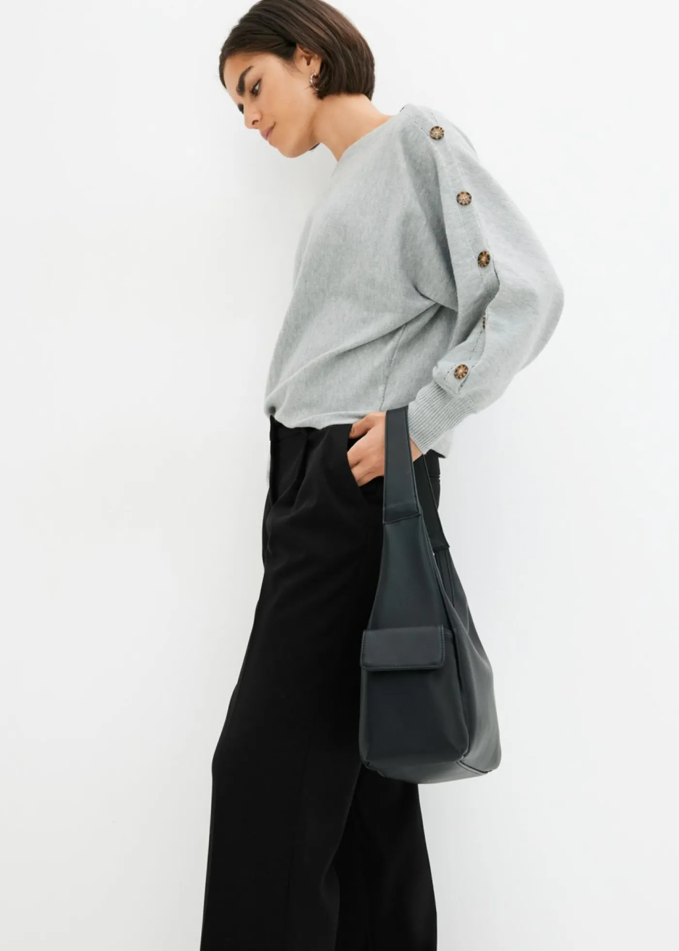bonprix bonprix Jersey con detalles de botón Gris claro jaspeado Online