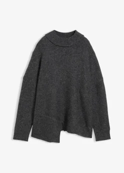 bonprix bonprix Jersey con dobladillo asimétrico y contenido de lana Antracita jaspeado Online