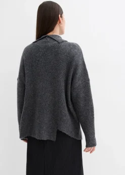 bonprix bonprix Jersey con dobladillo asimétrico y contenido de lana Antracita jaspeado Online