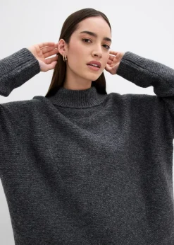 bonprix bonprix Jersey con dobladillo asimétrico y contenido de lana Antracita jaspeado Online