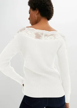bonprix bonprix Jersey con encaje Blanco lana