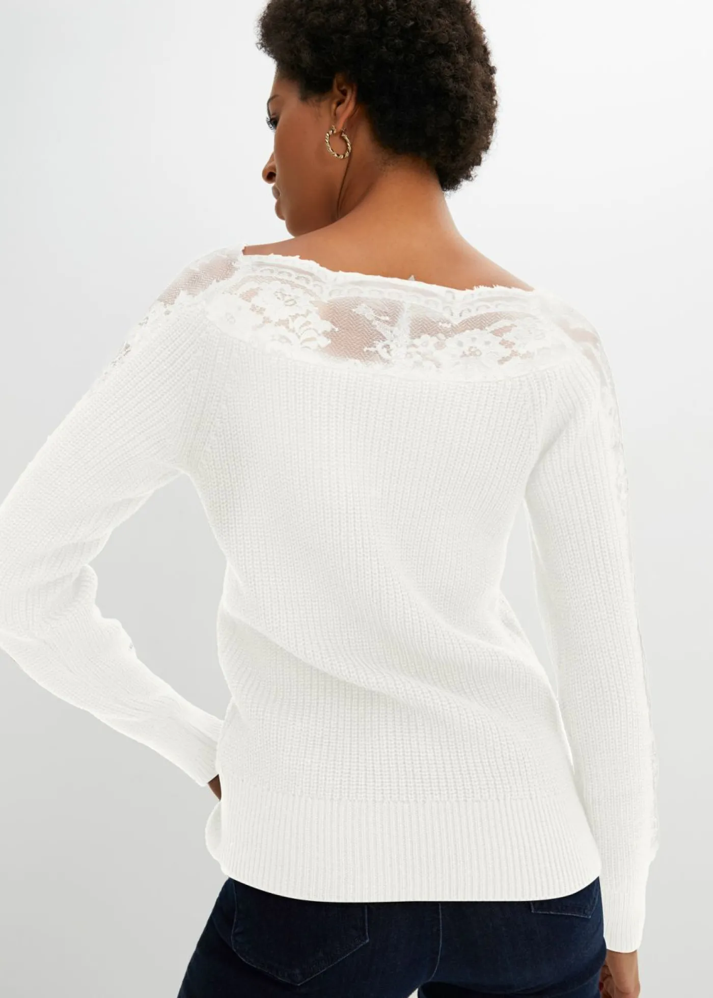 bonprix bonprix Jersey con encaje Blanco lana