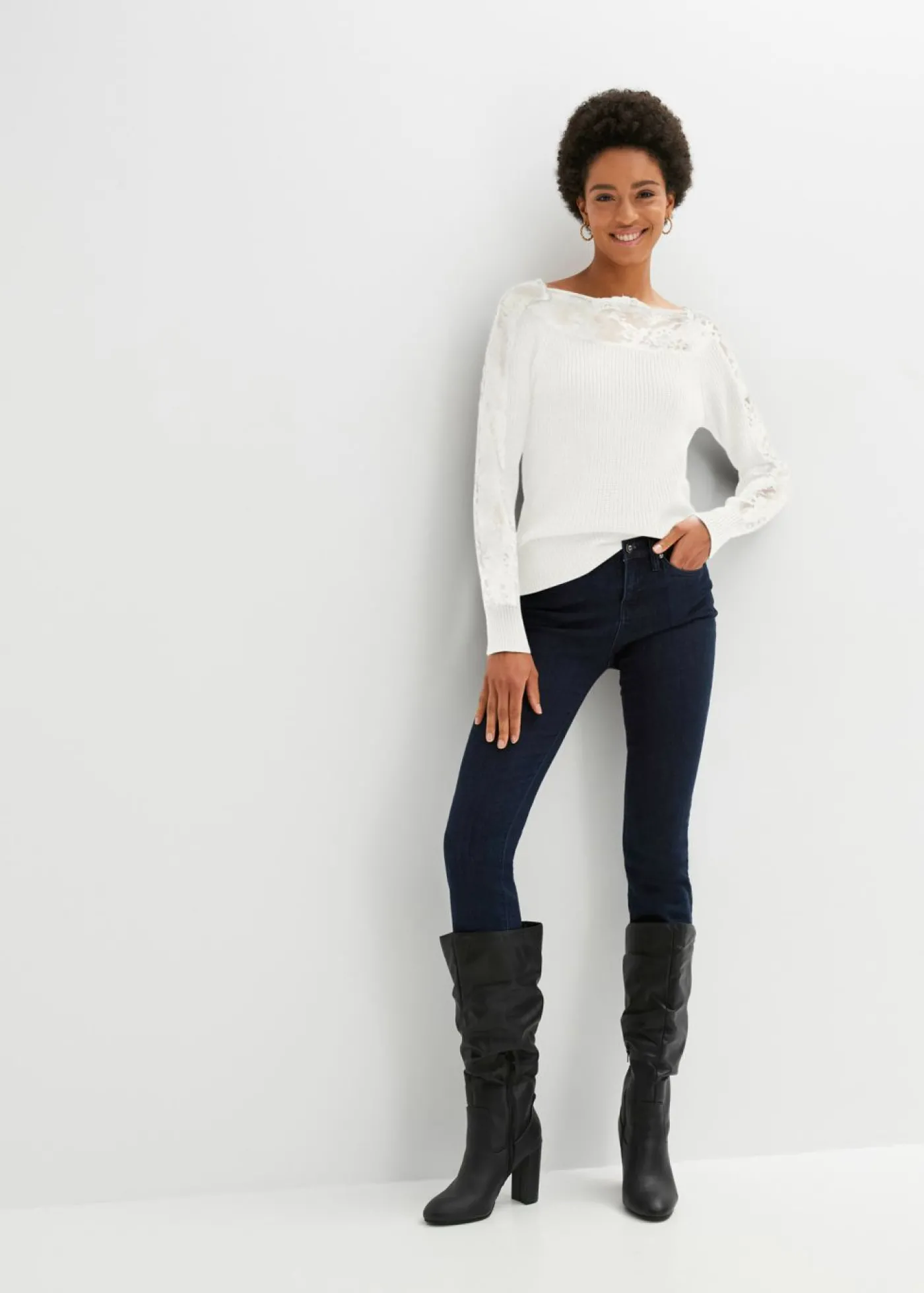 bonprix bonprix Jersey con encaje Blanco lana