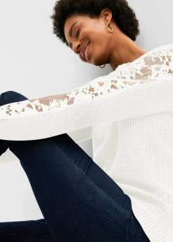 bonprix bonprix Jersey con encaje Blanco lana