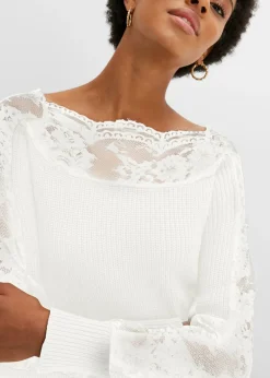 bonprix bonprix Jersey con encaje Blanco lana