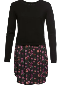 bonprix bonprix Jersey con falda negro/púrpura con flores New