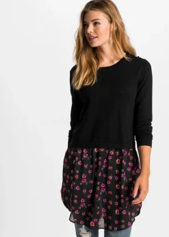 bonprix bonprix Jersey con falda negro/púrpura con flores New