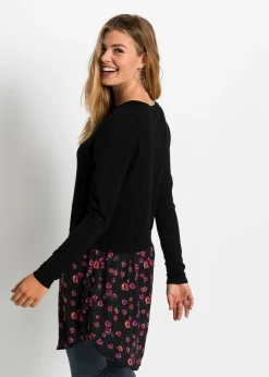 bonprix bonprix Jersey con falda negro/púrpura con flores New