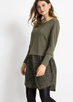 bonprix bonprix Jersey con falda verde oliva con flores Best