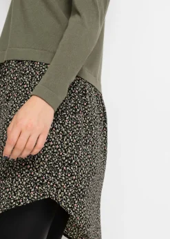 bonprix bonprix Jersey con falda verde oliva con flores Best