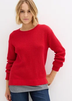 bonprix bonprix Jersey con inserto de blusa rojo lava-blanco-gris sombra