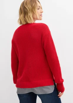 bonprix bonprix Jersey con inserto de blusa rojo lava-blanco-gris sombra