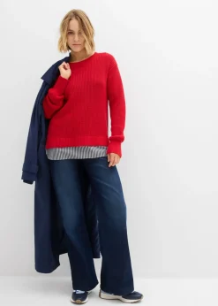 bonprix bonprix Jersey con inserto de blusa rojo lava-blanco-gris sombra